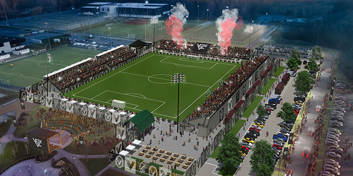 Can Brampton's Soccer Community have a stadium like the one in this rendering of Vancouver FC's new, modular, 6500 seat, soccer specific one in Langley, BC.