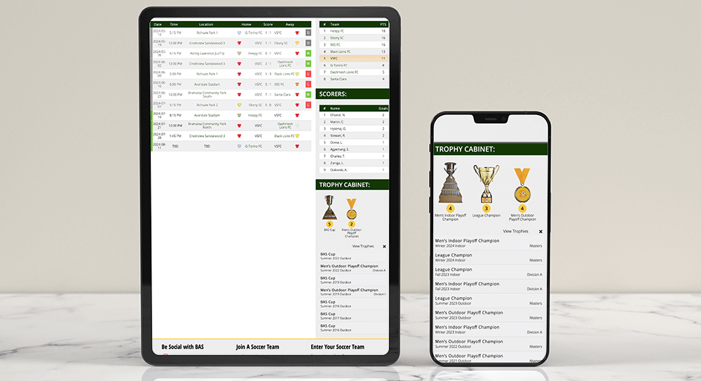 Your BAS Trophy Cabinet viewed on an iPad or an iPhone.